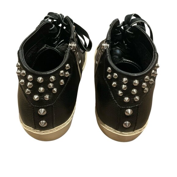 Leather Crown Studborn black Mid top Sneakers Silver Metal Studs Zipper Size 38 - Picture 2 of 12